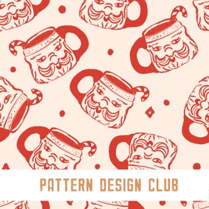 Christmas Santa Mugs Seamless Pattern Design File Vintage Neutral