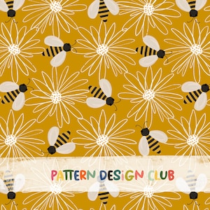 Honey bee, bees daisies seamless pattern design file for commercial use, daisies seamless pattern, bees seamless digital, bugs pattern