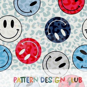 July 4th Smiley Seamless Pattern File, Fourth of July Seamless File, USA Patriotic Seamless, Independence Day Seamless File