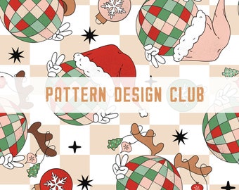 Christmas Groovy Disco Ball Seamless Pattern Design File, 80s Retro Christmas Seamless, Western Seamless, Gender Neutral Christmas