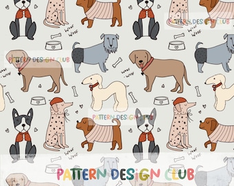 Dogs Boho Seamless Pattern File for Commercial Use, Dogs Pets Repeating Pattern Digital, Gender Neutral Seamless File