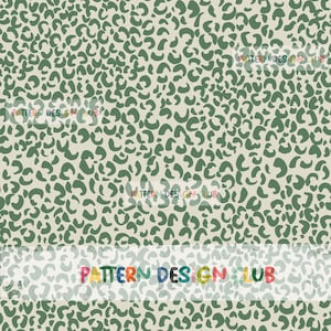 Puede incluir: Un patrón sin costuras con un diseño repetitivo de manchas de leopardo verdes sobre un fondo beige. El patrón es perfecto para telas, papel tapiz u otros proyectos de diseño.