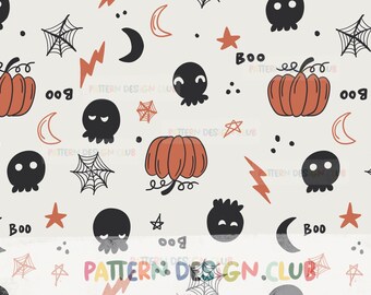 Halloween Seamless Pattern Design Commercial Use,  Pumpkin Seamless Digital File, Fall Seamless File,  Skull Seamless, Spooky Seamless file
