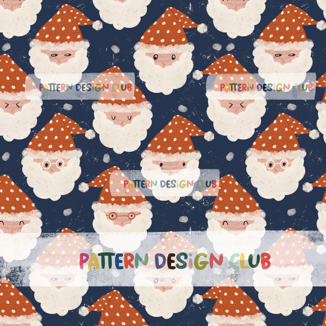 Large Santa Pattern Santa Christmas Seamless Pattern for Commercial Use, Seamless Repeat ...