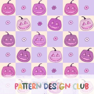 Boho Fall Pumpkin Halloween Seamless Pattern Design, Retro Checker Fall Seamless Repeat File, Neutral Fall Seamless, Autumn Seamless