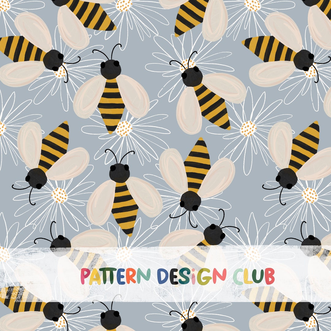 Florals Bees Farmhouse Seamless Pattern Design File for Commercial Use ...