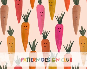 Easter Carrots Seamless Pattern for commercial use, Easter Kawaii seamless file, Spring Seamless Repeating Pattern, Carrots Seamless File
