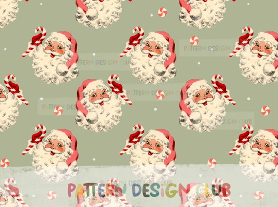 Santa Christmas Seamless Pattern file, Vintage Santa Seamless Digital Pattern, Neutral Vintage Repeat Pattern