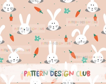 Bunny Easter Seamless Pattern File, Boho Rabbit Seamless File, Easter Boho Muted Gender Neutral Seamless Digital Pattern