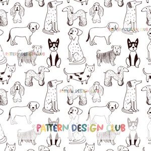 Dogs Boho Seamless Pattern File for Commercial Use, Dogs Pets Repeating Pattern Digital, Dog Doodles Gender Neutral Seamless File