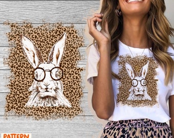 Bunny Leopard print Easter Sublimation PNG, Bunny Png, Easter Png, Bunny Sublimation, Easter Bunny, Easter Bunny Glasses PNG Transfer