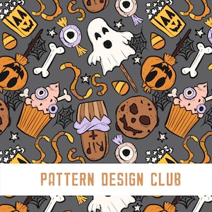 Halloween Candies Seamless Design, Spooky Seamless File, Boys Neutral , Halloween Snacks Surface Pattern Design File for fabric Sublimation