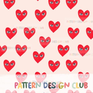 Valentine Seamless File, Hearts Seamless Pattern, Love Seamless Digital File, Eyes For You Seamless File, Neutral Red Hearts Seamless