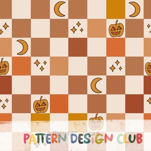 Boho Fall Halloween Seamless Pattern Design, Retro Checker Fall Seamless Repeat File, Neutral Fall Seamless, Autumn Checkerboard Seamless