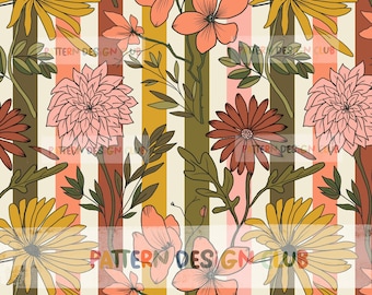 Retro Boho florales Patrón sin costuras, uso comercial, flores archivo de diseño sin costuras, patrón de repetición sin costuras para la impresión de telas