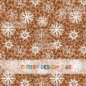 Christmas Snowflakes Leopard Seamless Pattern Commercial Use, Christmas Seamless Repeating Pattern File, Seamless Digital Download