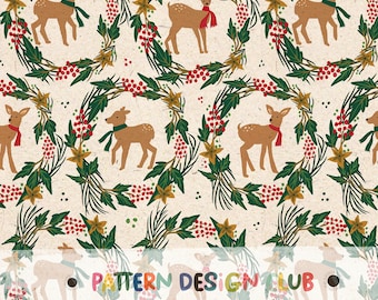 Christmas Seamless Pattern Digital Download, Seamless Pattern Christmas, Woodland Animals Seamless, Deer Seamless, Reindeer Seamless files