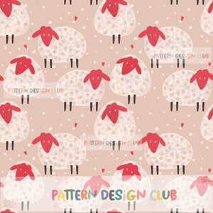 Valentines Seamless File, Hearts Seamless Pattern, Love Seamless Digital File, Valentines Sheep Seamless Repeating Pattern