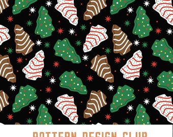 Christmas Tree Cakes Seamless Digital Pattern File, Holiday Snack Dessert Seamless Pattern File