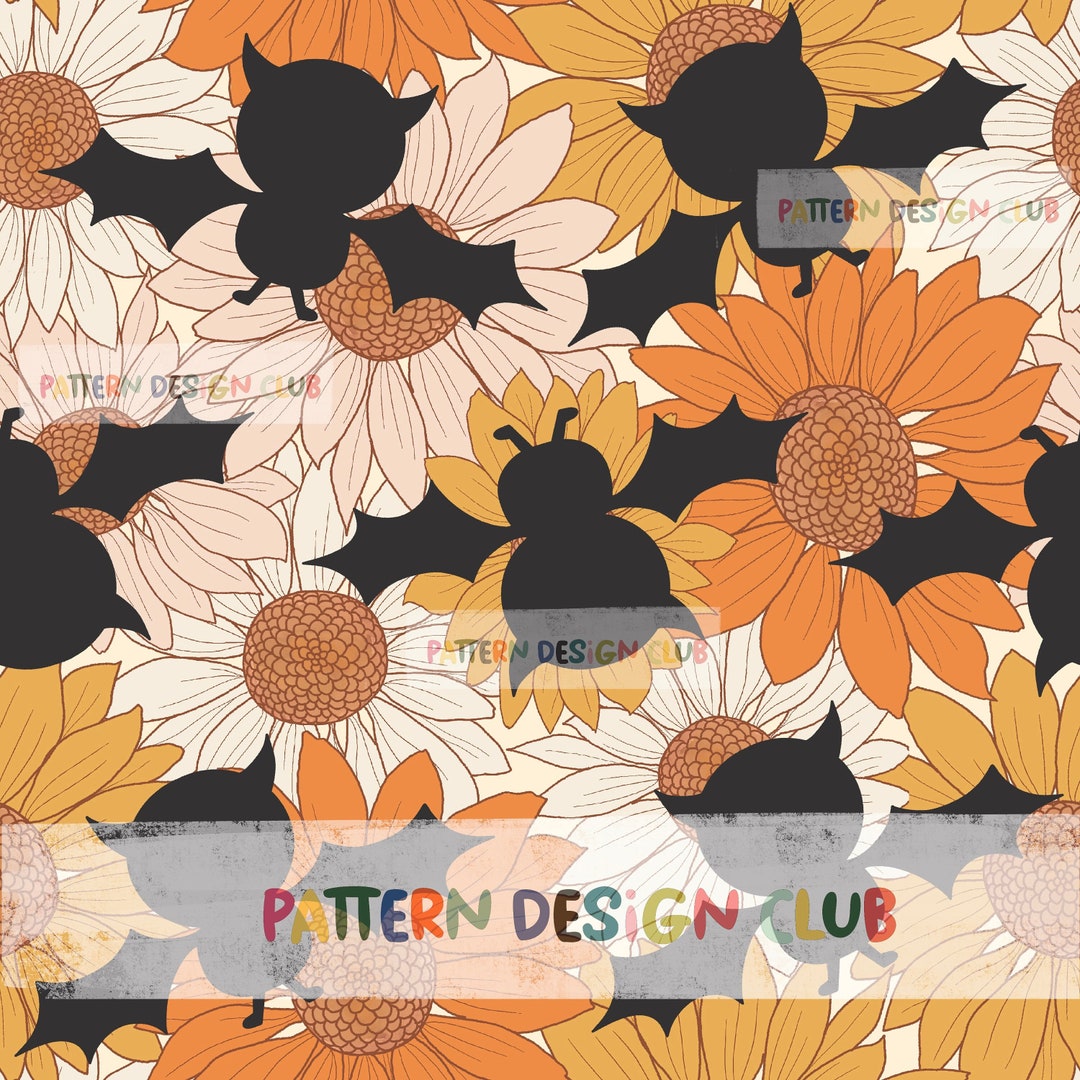 Retro Fall Halloween Seamless Pattern, Commercial Use, Sunflowers ...