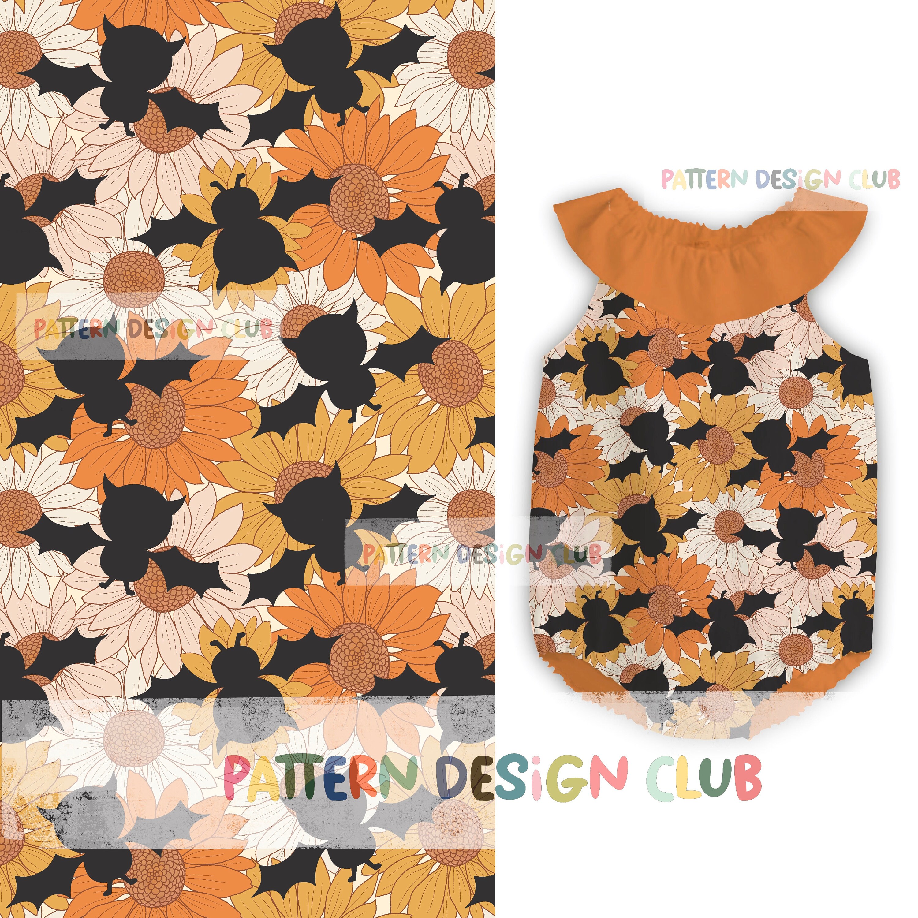 Retro Fall Halloween Seamless Pattern, Commercial Use, Sunflowers ...
