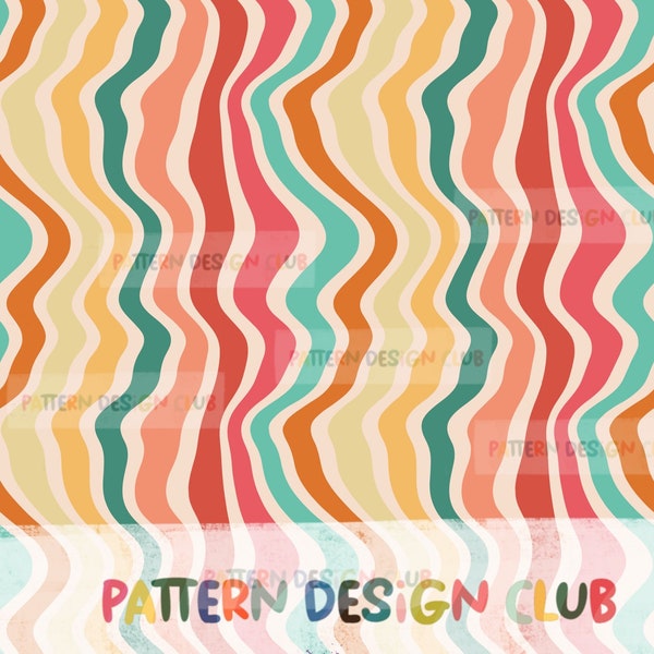 Retro Groovy Stripes Seamless Pattern File, 70s Wavy Rainbows Groove Gender Neutral Seamless Repeat Pattern