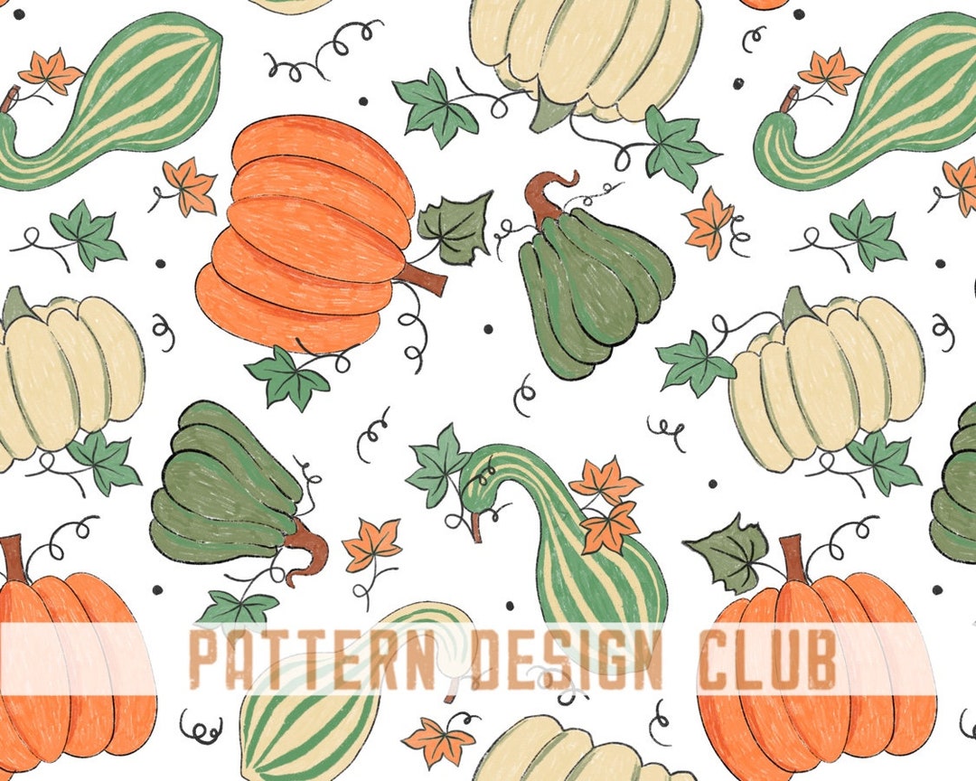 Boho Cute Fall Pumpkins Gourds Seamless Pattern File, Autumn Seamless ...