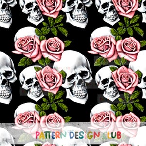 Halloween Skulls Roses Seamless Pattern Commercial Use, Halloween Kids Neutral Seamless File, Skulls Seamless, Halloween Seamless File