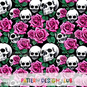 Halloween Skulls Roses Seamless Pattern Commercial Use, Kids Neutral Seamless File, Skulls Seamless, Halloween Seamless File