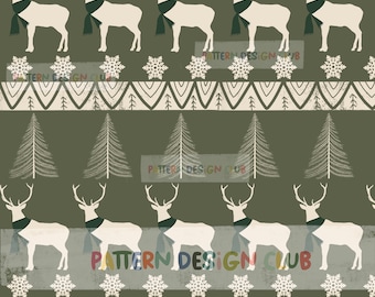 Christmas Seamless Pattern for Commercial Use, Boho Muted Christmas Seamless Pattern, Ugly Sweater Seamless Design, Seamless Pattern Fabric