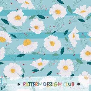 Instant Download - Daisy pattern, Surface Pattern Design, Repeat Seamless Pattern 300 DPI, Digital Paper, Fabric Design, Digital