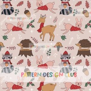Christmas Woodland Animals Digital Seamless Pattern Commercial Use, Christmas Repeat Pattern, Gender Neutral Christmas Digital Pattern