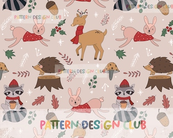 Christmas Woodland Animals Digital Seamless Pattern Commercial Use, Christmas Repeat Pattern, Gender Neutral Christmas Digital Pattern
