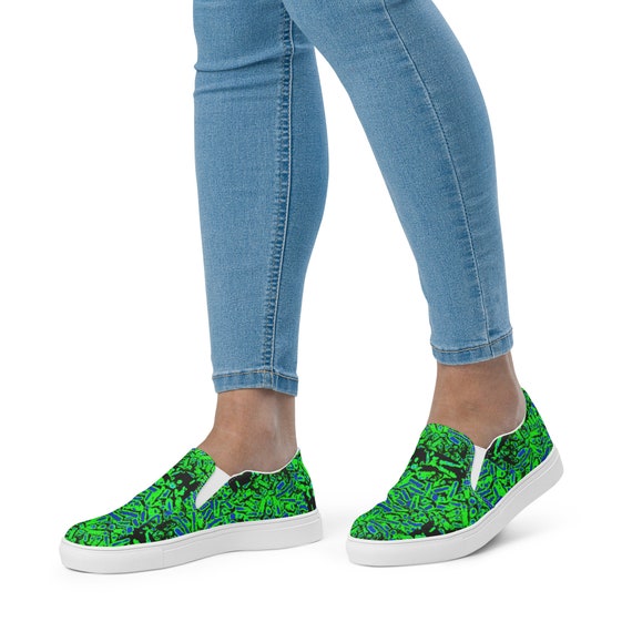 Green Womens Slip on Canvas Shoes Etsy UK