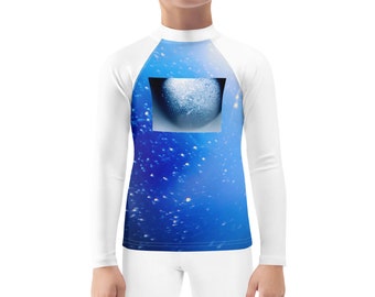 Kids Rash Guard, Outer space print, warm back to school unisex long sleeve shirt