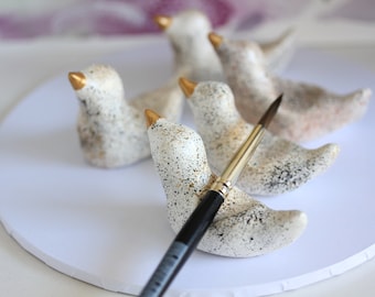 Hand Sculpted Clay Bird Brush Rest, Paint Brush Holder