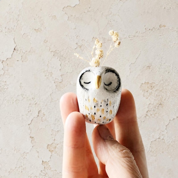 Handmade Clay Owl Vase: Tiny Incense Holder
