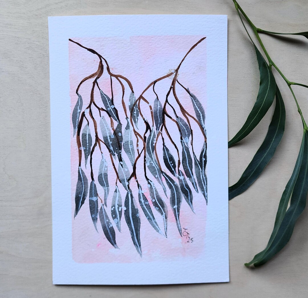 Watercolour Australian Eucalyptus Leaves Art , Original Abstract Wattle — free download