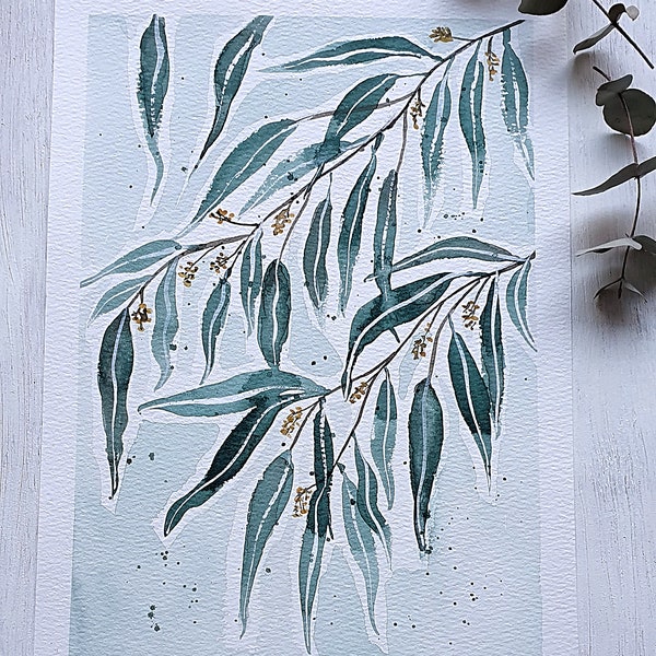 Original Eucalyptus Leaves Art, Gum Leaf Art, Abstract Leaf Art, Watercolour Leaves, Handmade Watercolour Wall Art, Leaf Home Decor