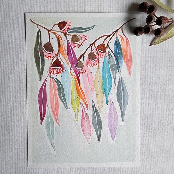 Watercolour Gum Leaf Art, Original Colourful Leaves Art NO 3 , Abstract Leaf Art, Watercolour Leaves, Gum drop leaves Art,Eucalyptus leaf