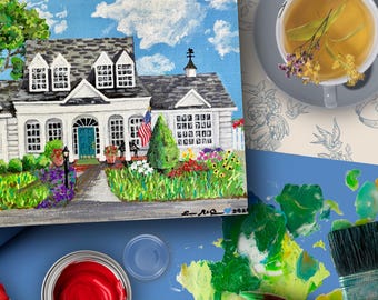 Hand-Painted Home Portrait | Custom House Memory Art
