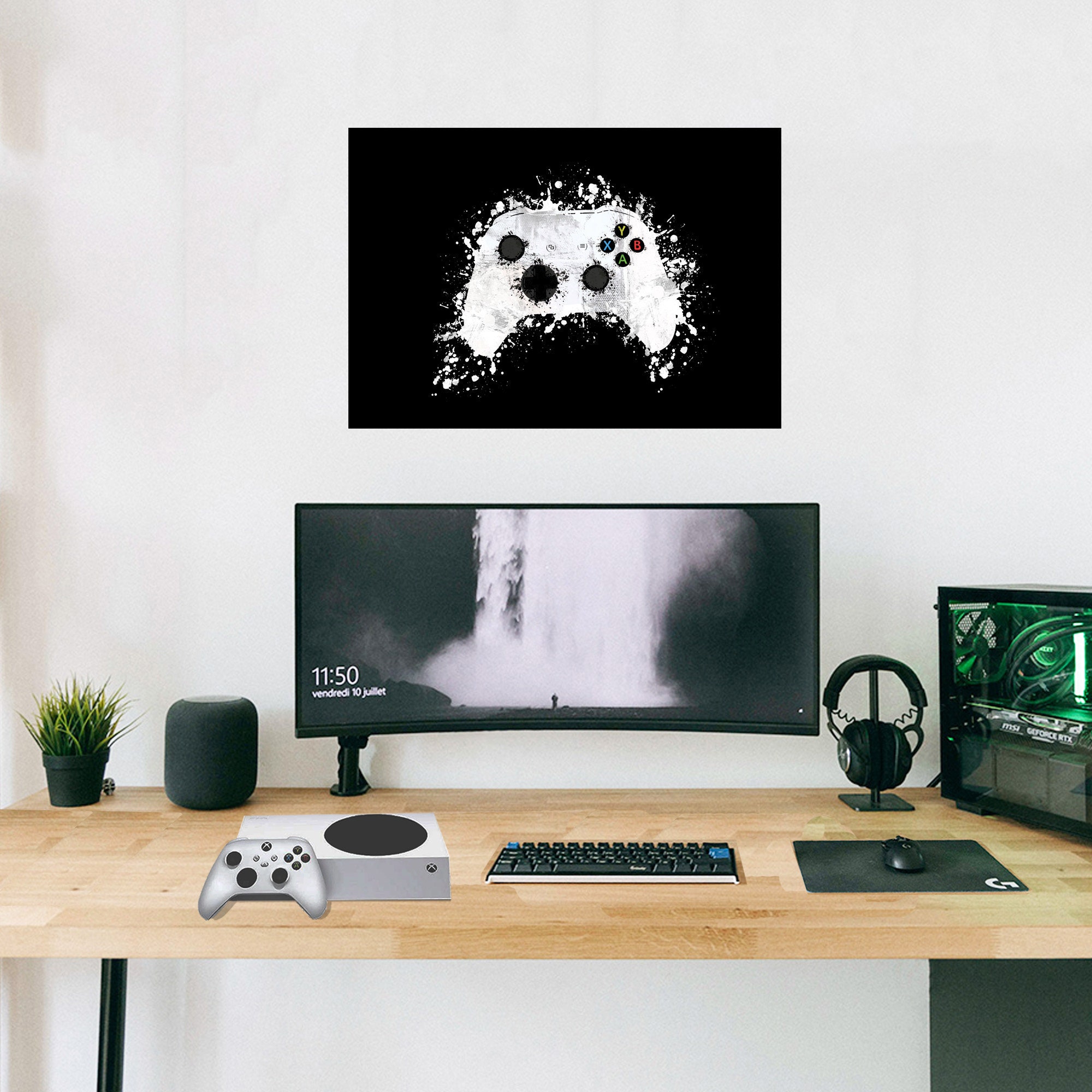 Xbox Controller Wall Art Print White Splatter Art Game Room Art Gift