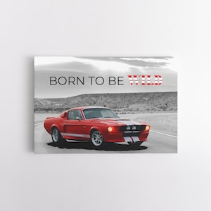 Red Ford Mustang Canvas Print | Car Bedroom Decor | Gift for Car Lovers | 60x40cm