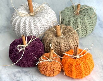Handmade Crochet Pumpkin, Rustic Fall Decor with Cinnamon Stick