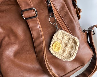 Crochet Waffle Bag Charm – Handmade Food Keychain