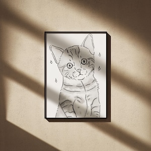 Minimalist Kitten Line Art Print: Black and White Nursery Decor (Digital Download)