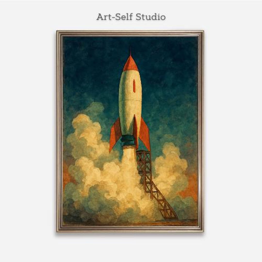 Retro Rocket Launch Print: Mid-century Space Age Art (digital Download ...