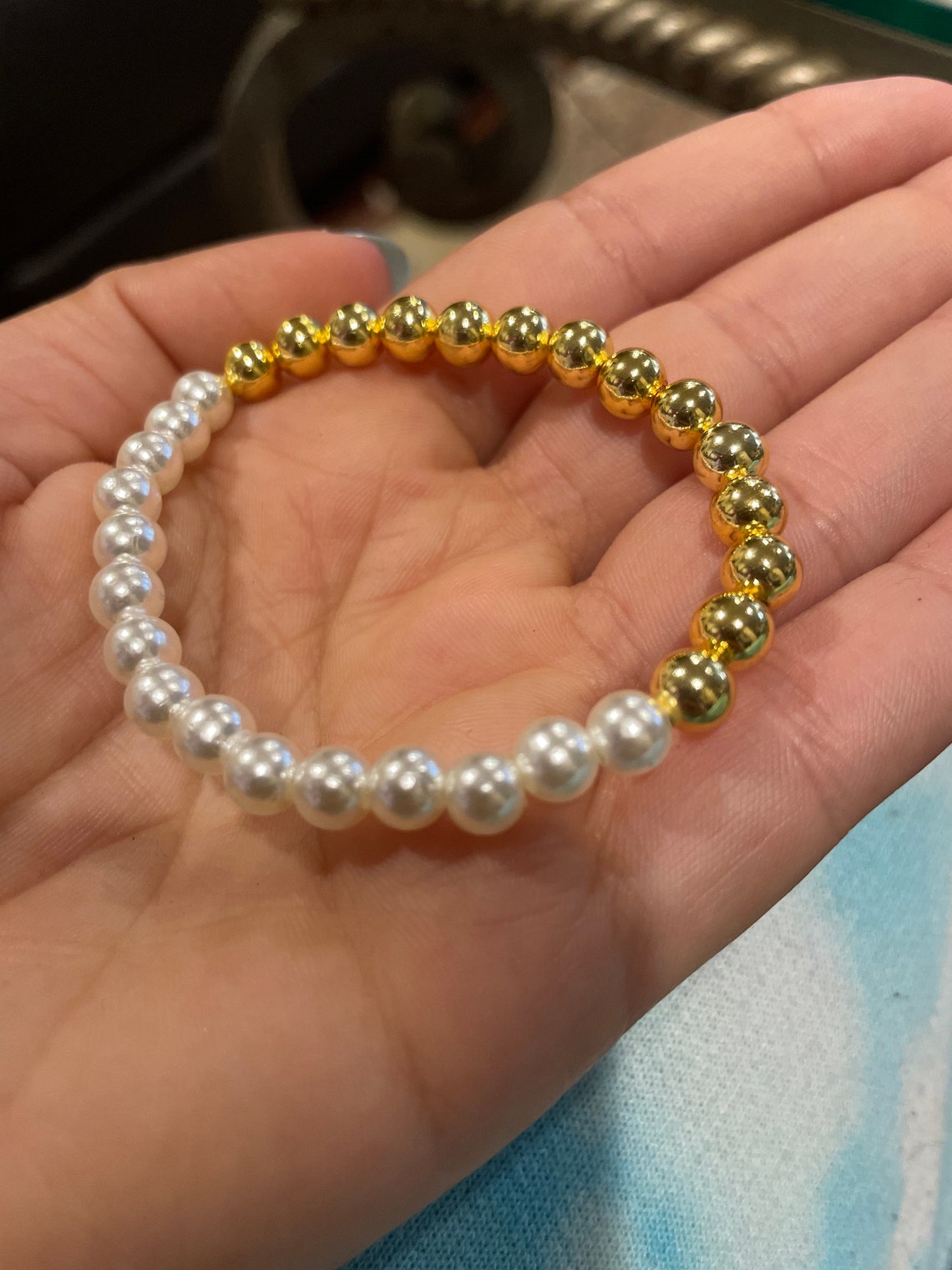 Half Pearl/ Half Gold Bead Bracelet Etsy