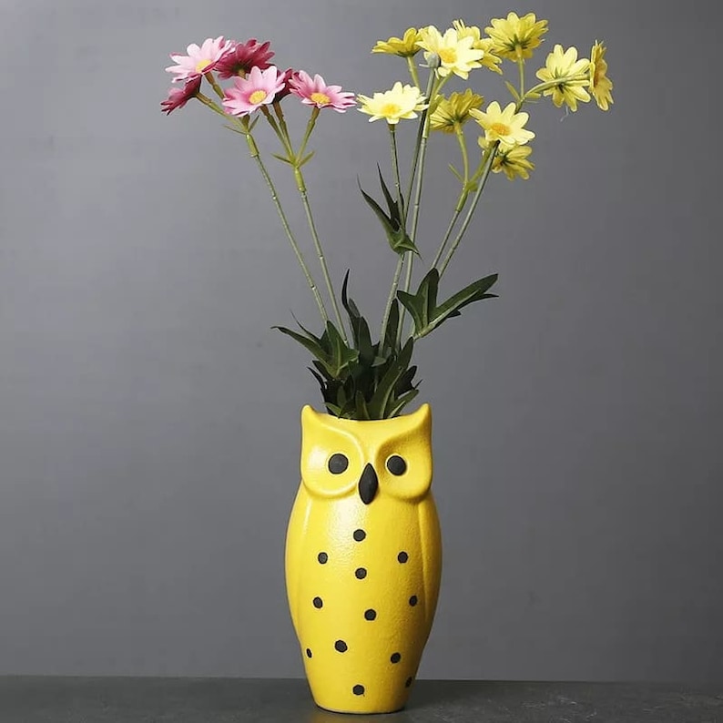 Art Deco Vase Ceramic Owl Decor Owl Vase Animal Planter Etsy