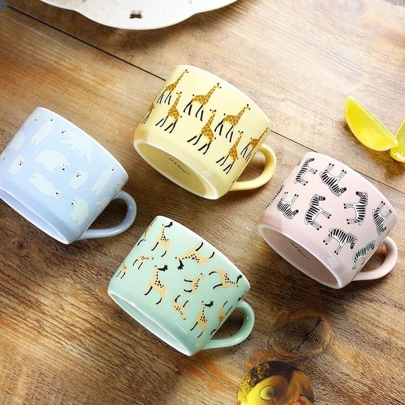 Cute Animal Print Mug Pottery Mug Ceramic Coffee Mug Etsy
